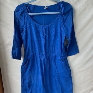 Vibrant Blue Dress with Pockets 3/4 Sleeves